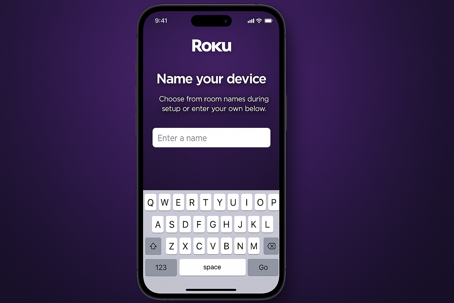 Roku ڈیوائس کا نام دینے والی اسکرین حسب ضرورت کمرے پر مبنی ڈیوائس کے نام دکھا رہی ہے۔