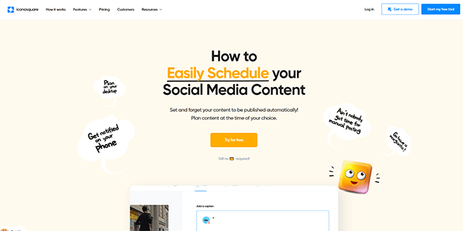 Iconosquare شیڈولنگ ہوم پیج
