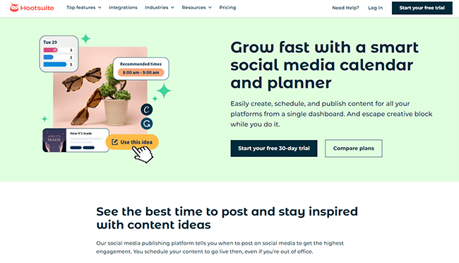 Hootsuite کیلنڈر ہوم پیج