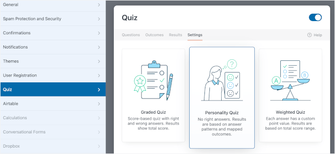 پرسنالٹی کوئز کی قسم کا انتخاب کریں۔