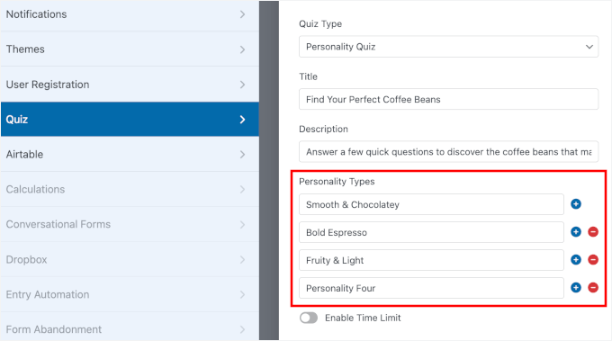 اپنے پروڈکٹ کوئز میں شخصیت کی اقسام شامل کریں۔