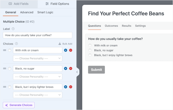 متعدد انتخابی سوالات شامل کریں۔
