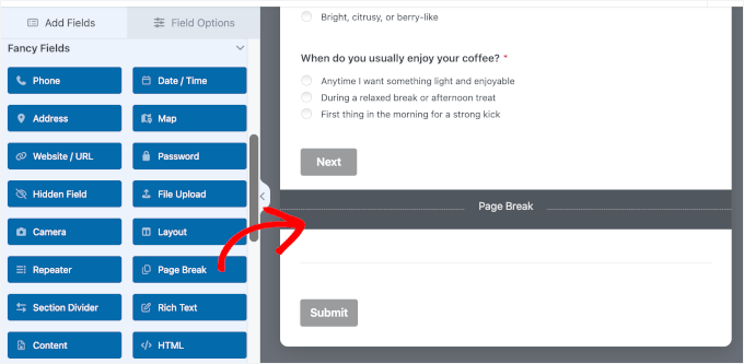 صفحہ وقفہ شامل کریں۔
