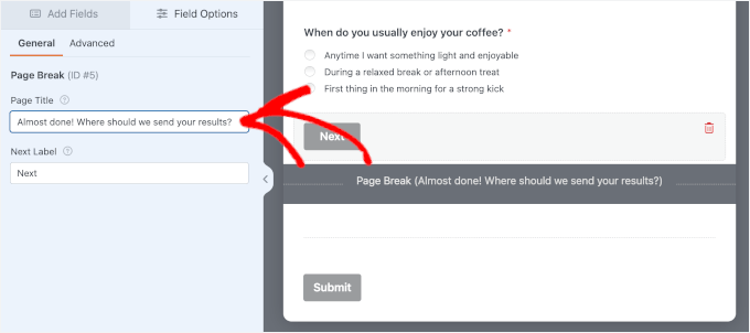 صفحہ وقفے کا عنوان شامل کریں۔