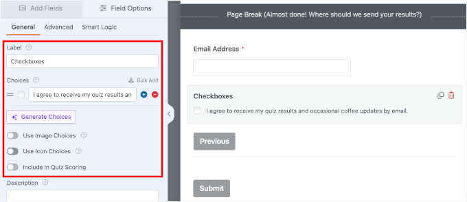 چیک باکس فیلڈز کو کنفیگر کرنا