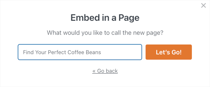 اپنے نئے پروڈکٹ کوئز پیج کو نام دیں۔