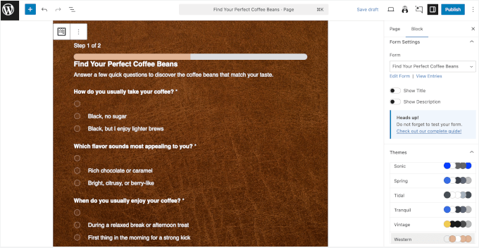 اپنے پروڈکٹ کوئز میں تھیم کا اطلاق کرنا