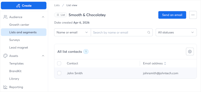 نتائج کے لحاظ سے مستقل رابطے کی ای میل فہرست