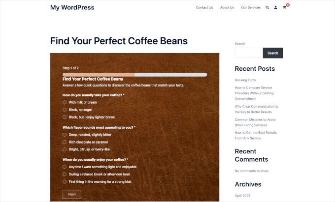 لائیو سائٹ پر پروڈکٹ کوئز