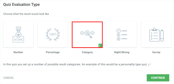 زمرہ کی تشخیص کی قسم منتخب کریں۔