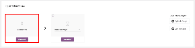 کوئز ڈھانچہ میں کسی سوال پر مینیج پر کلک کریں۔