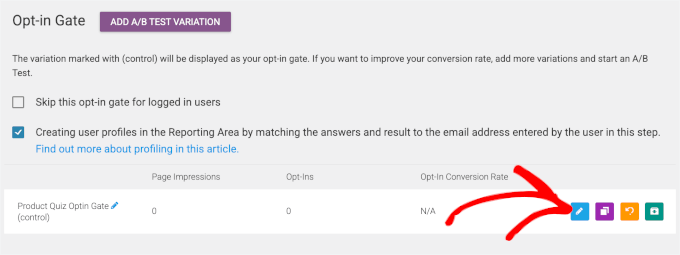 اپنے آپٹ ان گیٹ کو حسب ضرورت بنانے کے لیے پنسل ایڈٹ آئیکن
