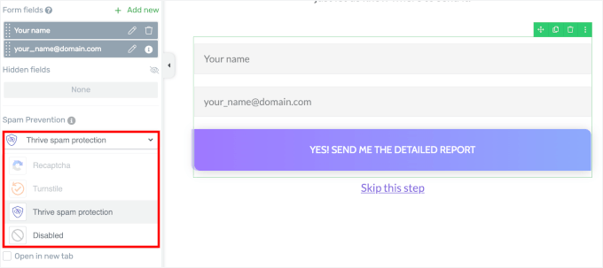 Thrive اینٹی سپیم کو فعال کریں۔