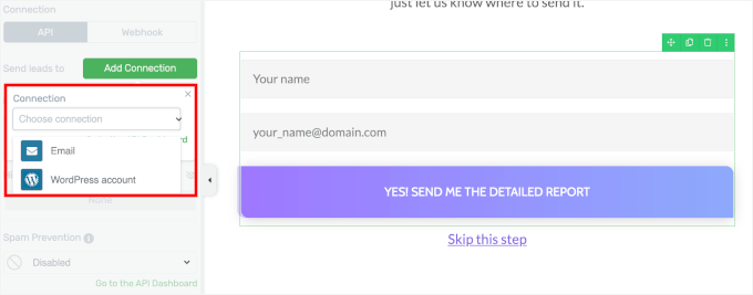 آپٹین گیٹ سے کنکشن شامل کریں۔