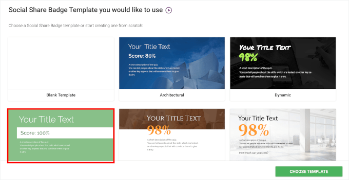 سوشل شیئرنگ بیج ٹیمپلیٹ کا انتخاب کریں۔