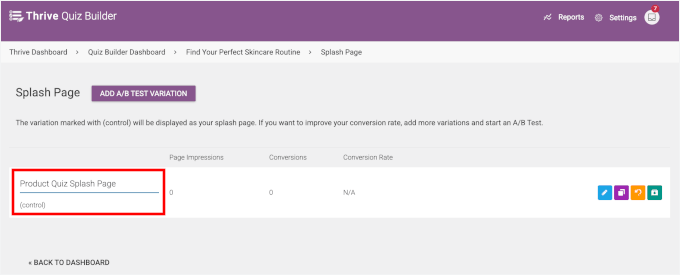 نئے سپلیش پیج کو نام دیں۔