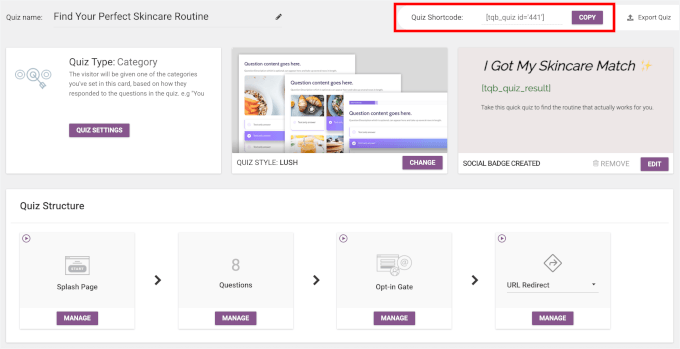 Thrive Quiz Builder سے شارٹ کوڈ کاپی کریں۔