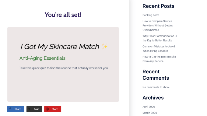 سماجی اشتراک کے بیجز کے ساتھ نتائج کا صفحہ