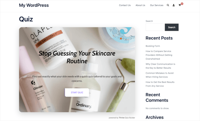 اپنی لائیو سائٹ پر Thrive Quiz Builder کے پروڈکٹ کوئز لیں۔