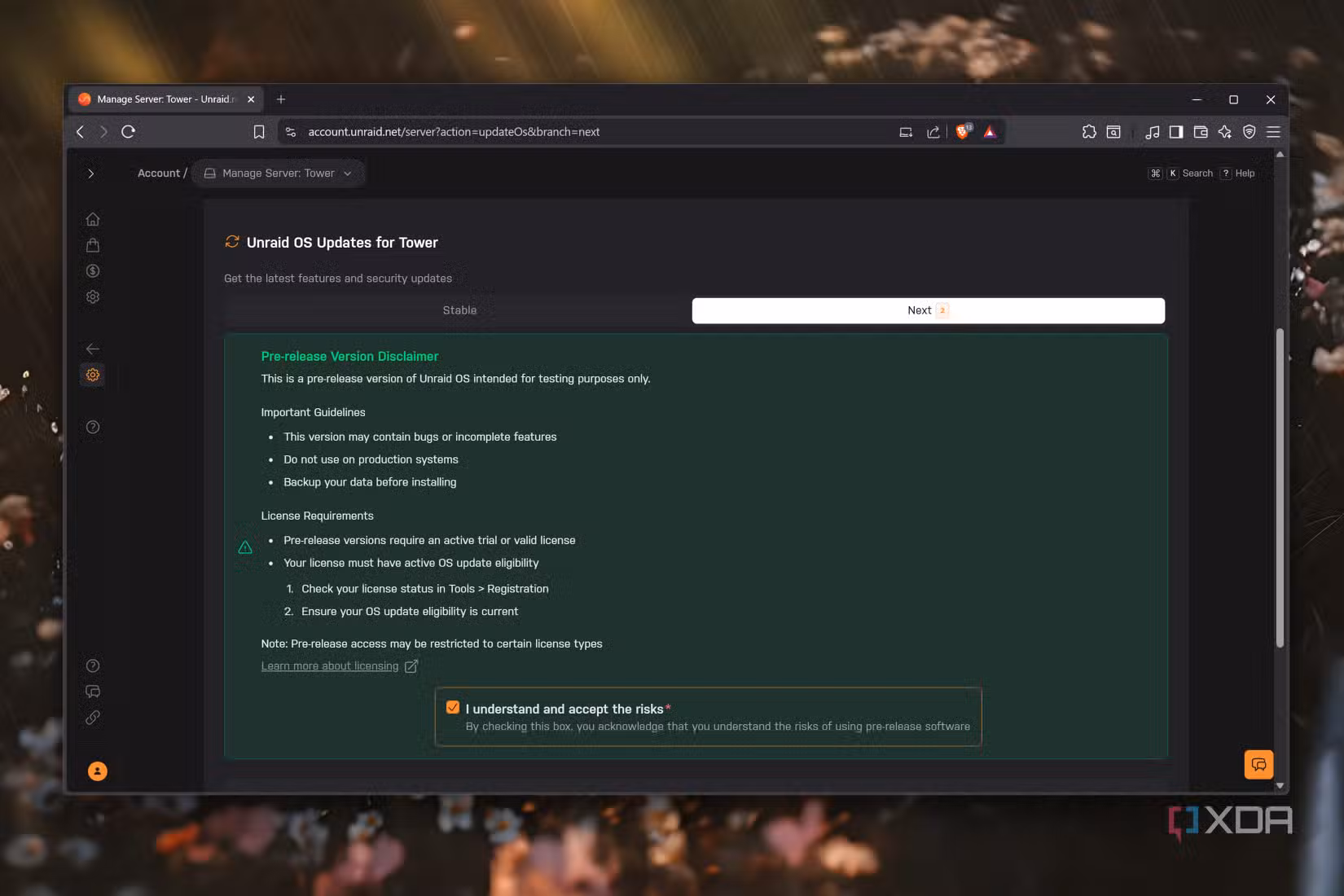 Unraid سے بیٹا برانچ میں سوئچ کریں۔