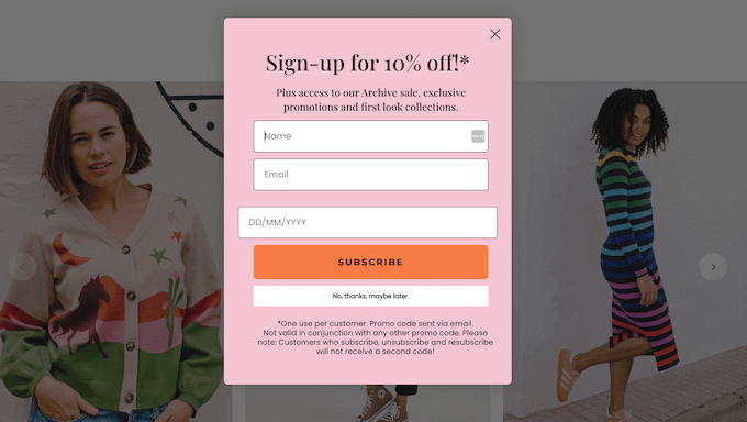 نیوز لیٹر سائن اپ فارم کی مثال