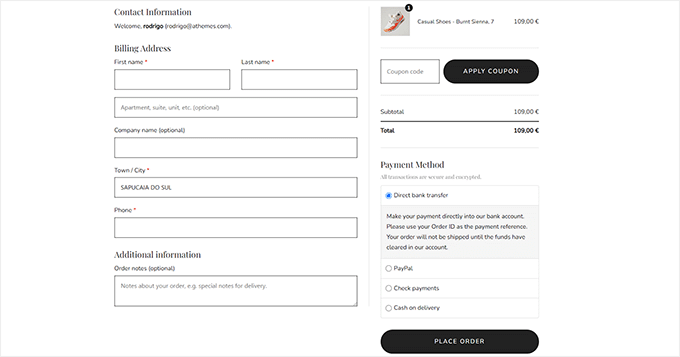 بیچنے والا ایک صفحہ ادائیگی کا سانچہ