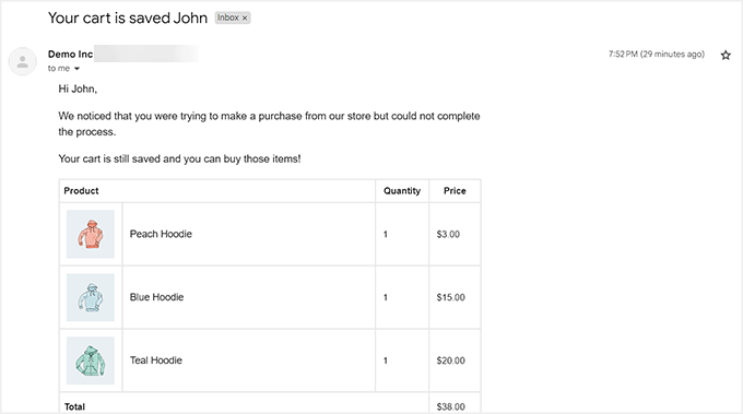 ترک شدہ کارٹ ای میلز کا پیش نظارہ کریں۔