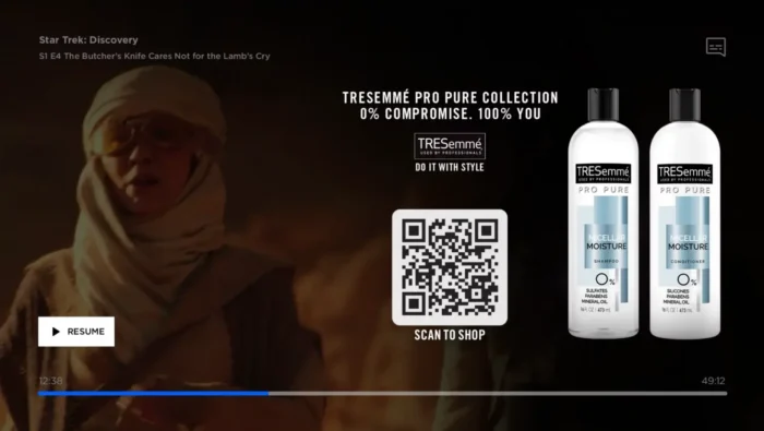 CTV اشتہار کے فارمیٹس کی مثالیں، بشمول قابل توقف اور خریداری کے قابل اشتہارات