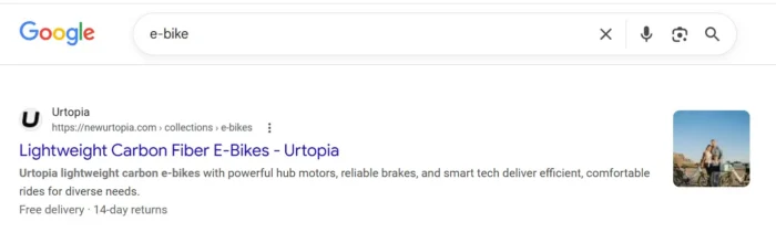 Google تلاش کے نتائج میں Urtopia میٹا تفصیل کی مثال
