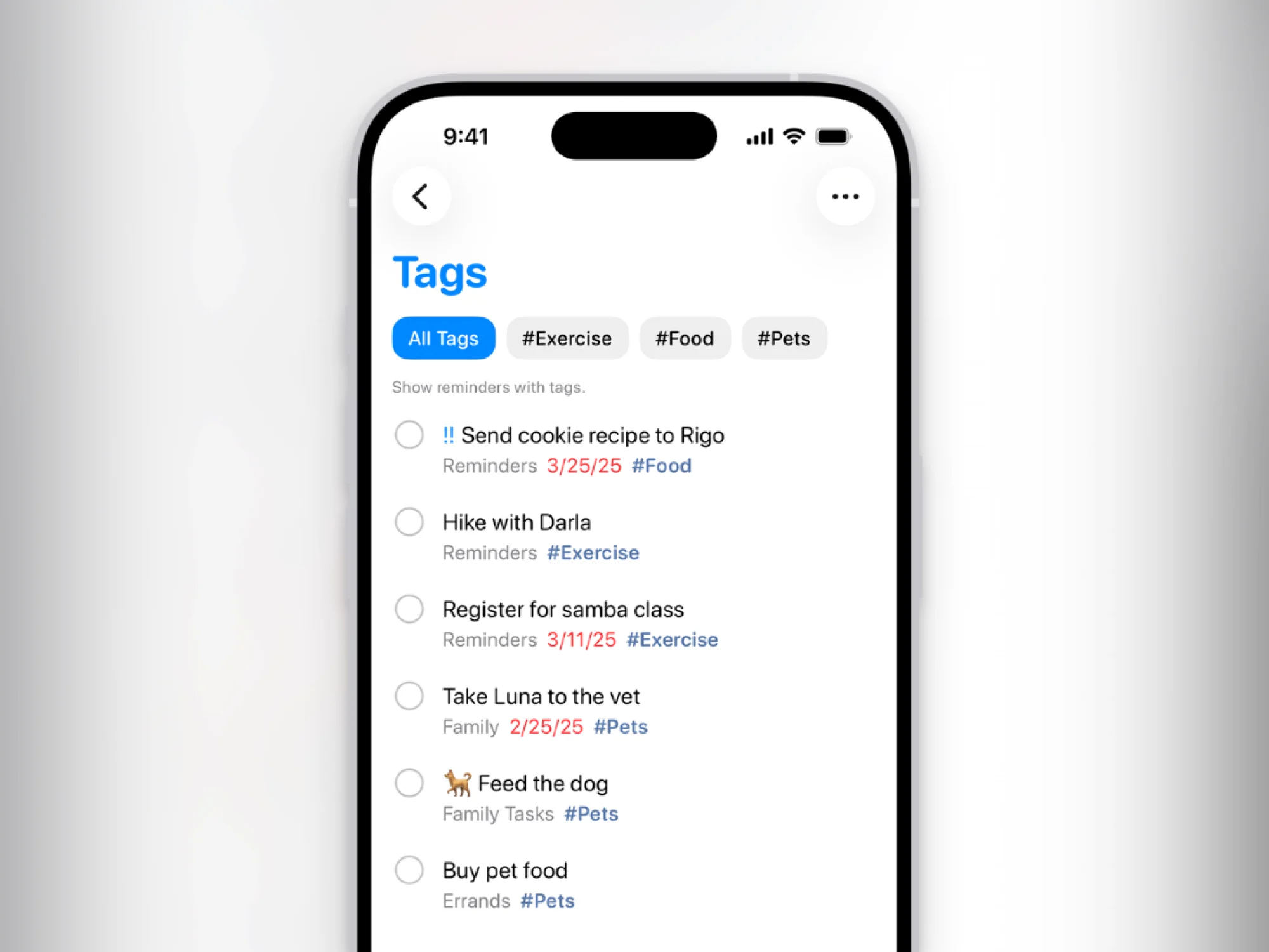 نوٹیفکیشن ایپ میں ٹیگز۔