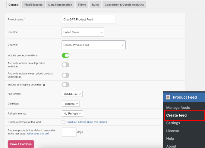 اوپن اے آئی فیڈ کی ترتیبات