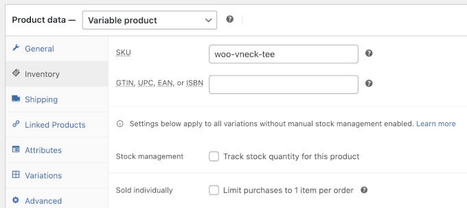 پروڈکٹ ڈیٹا بشمول SKU, GTIN, UPC, EAN, ISBN