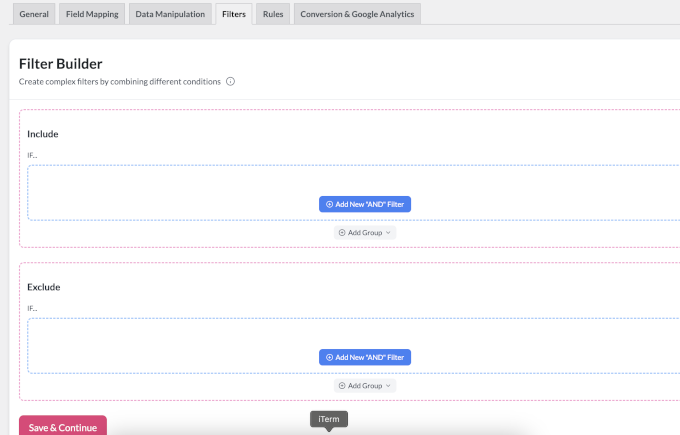 فلٹر کی ترتیبات