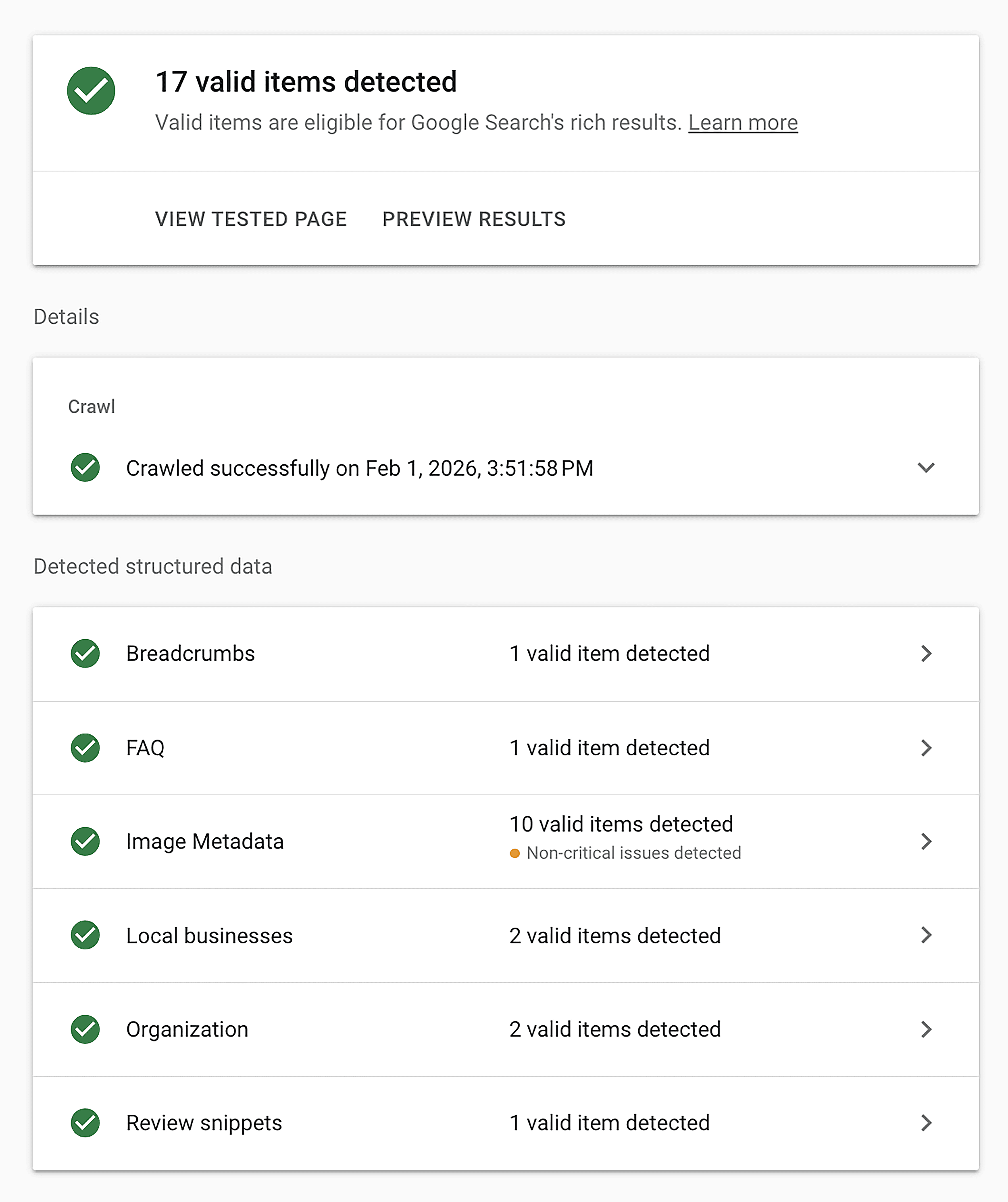 گوگل - رچ رزلٹ ٹیسٹنگ - سکیما آئٹمز