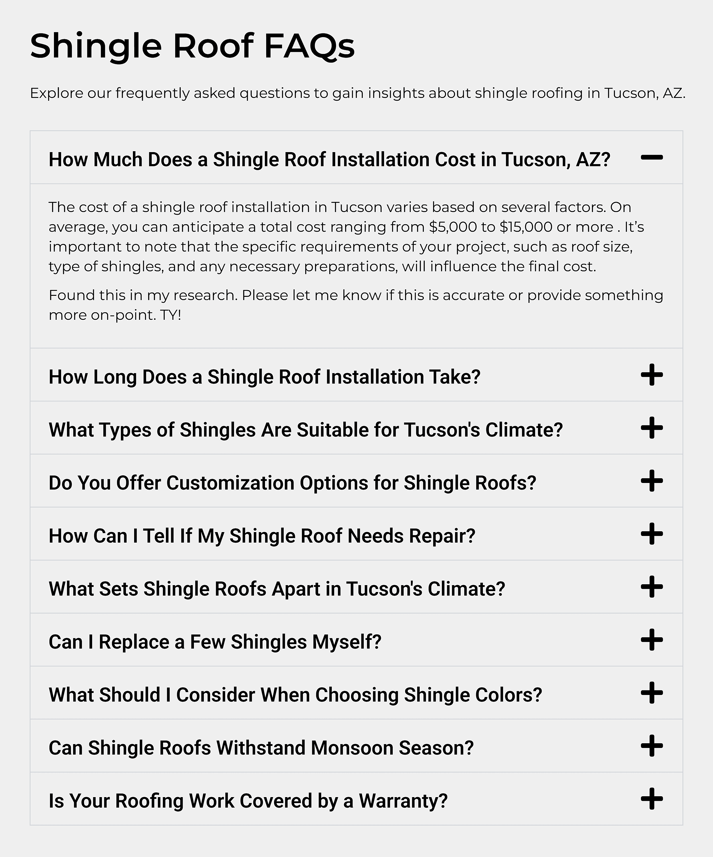 1 بائی 1 چھت - اکثر پوچھے گئے سوالات