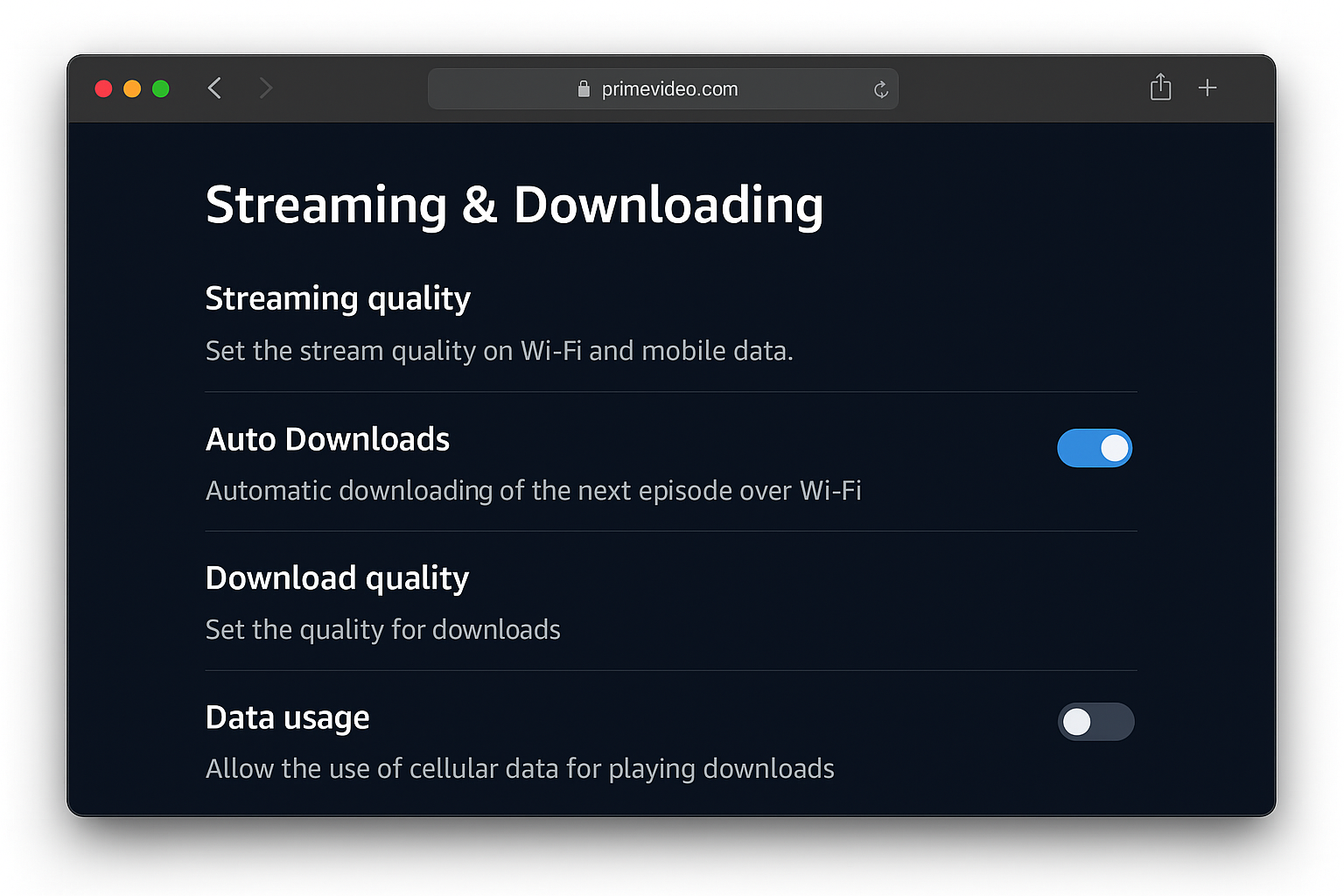 پرائم ویڈیو کی ترتیبات کا صفحہ سبسکرپشن مینجمنٹ کے اختیارات دکھا رہا ہے۔