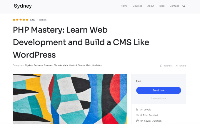 سڈنی کے کسٹم کورسز کا صفحہ