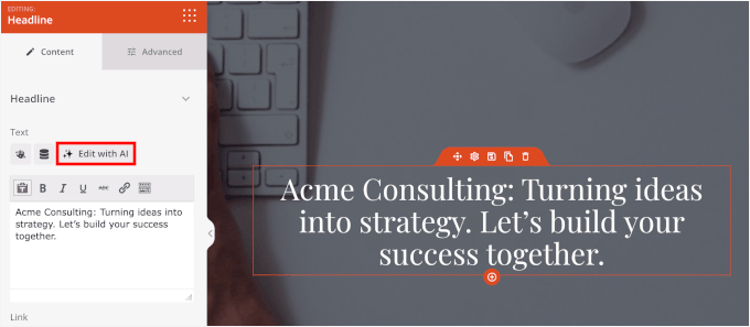 SeedProd پر AI کے ساتھ مواد میں ترمیم کرنا