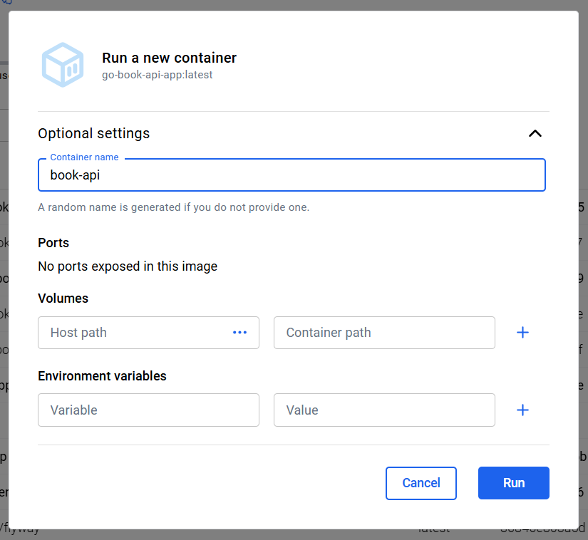 ایک نیا کنٹینر لانچ کرنے کے لیے ڈوکر کمپوز موڈل کا اسکرین شاٹ۔