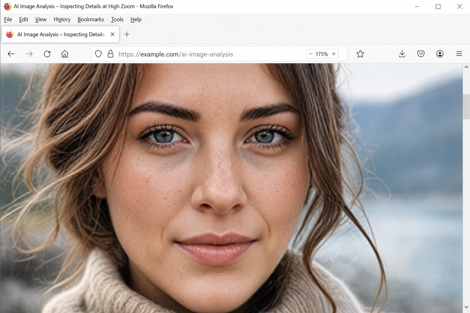 براؤزر ونڈو جس میں مشکوک تصویر کو تقریباً 150-200% تک بڑھایا گیا ہے جس میں براؤزر زوم لیول انڈیکیٹر ایڈریس بار ایریا میں دکھایا گیا ہے جو لیول 1 ڈائریکٹ/ٹیکسٹ سکیننگ تکنیک کا مظاہرہ کر رہا ہے۔