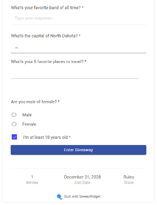 Sweepwidget Giveaway Form عنصر