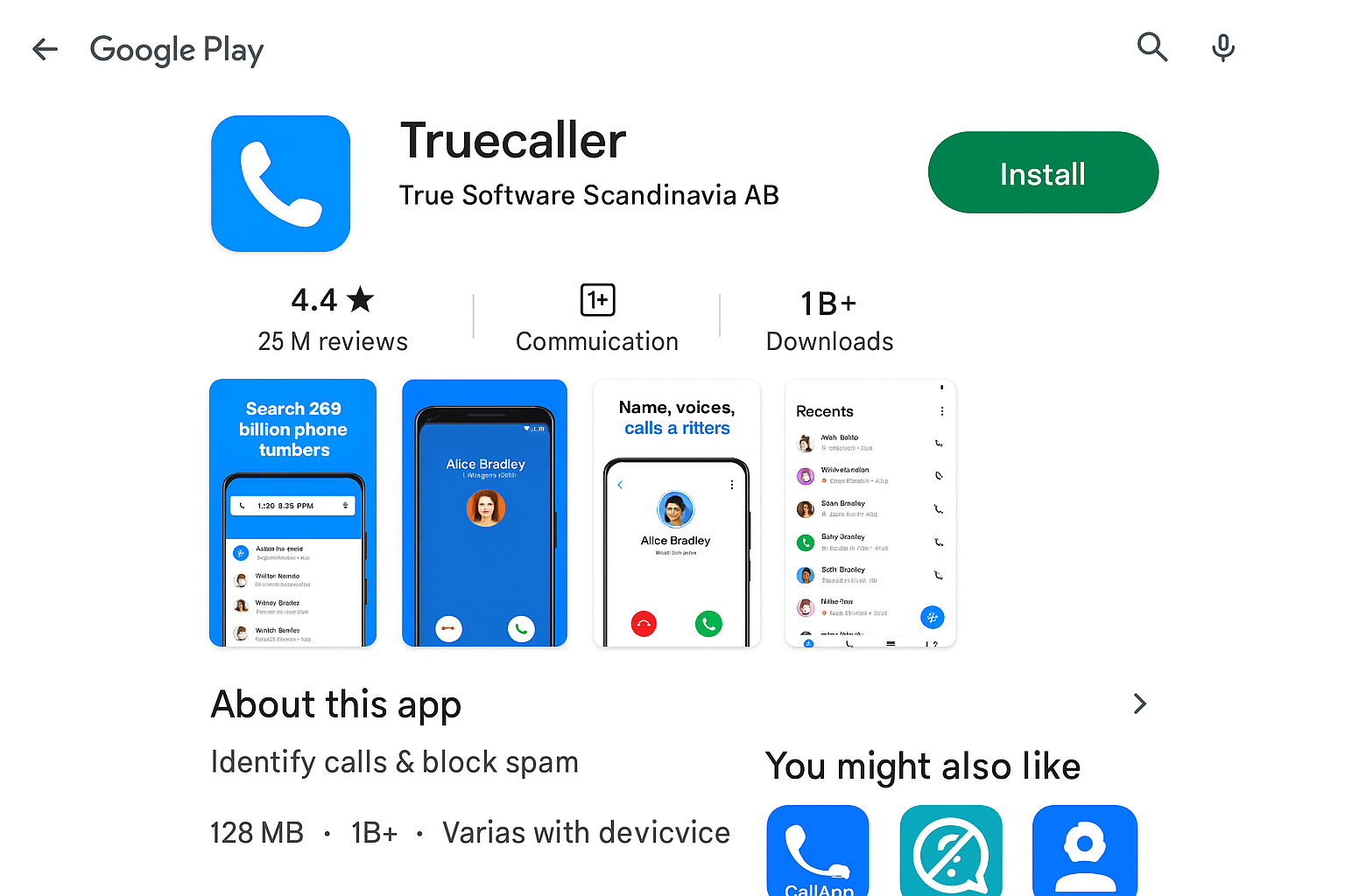 نامعلوم کال کرنے والوں کی شناخت کیسے کریں: بہترین ایپس اور ٹولز 1 Google Play Store Truecaller ایپ ڈاؤن لوڈ صفحہ کو انسٹال بٹن کے ساتھ دکھا رہا ہے۔