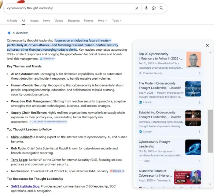 یہ Linkedin مضمون Google AI جائزہ میں ظاہر ہوتا ہے۔