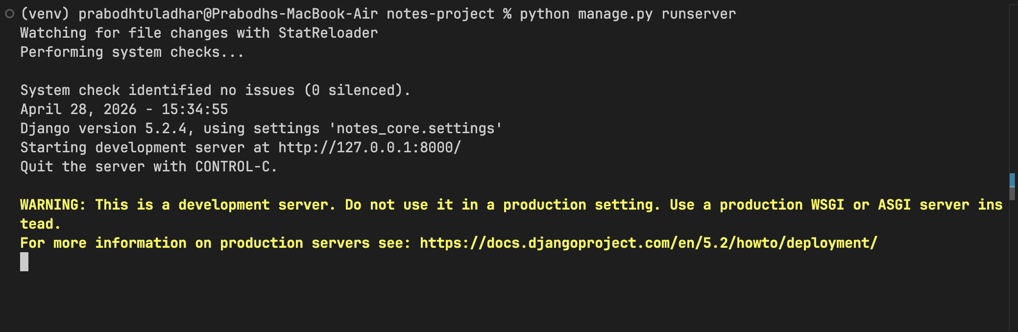 Python سرور چل رہا ہے۔