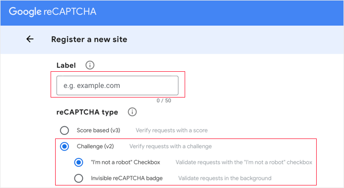 Google reCAPTCHA میں نئی ​​سائٹ شامل کریں۔
