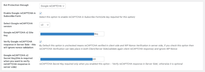 Google reCAPTCHA کلید درج کریں۔