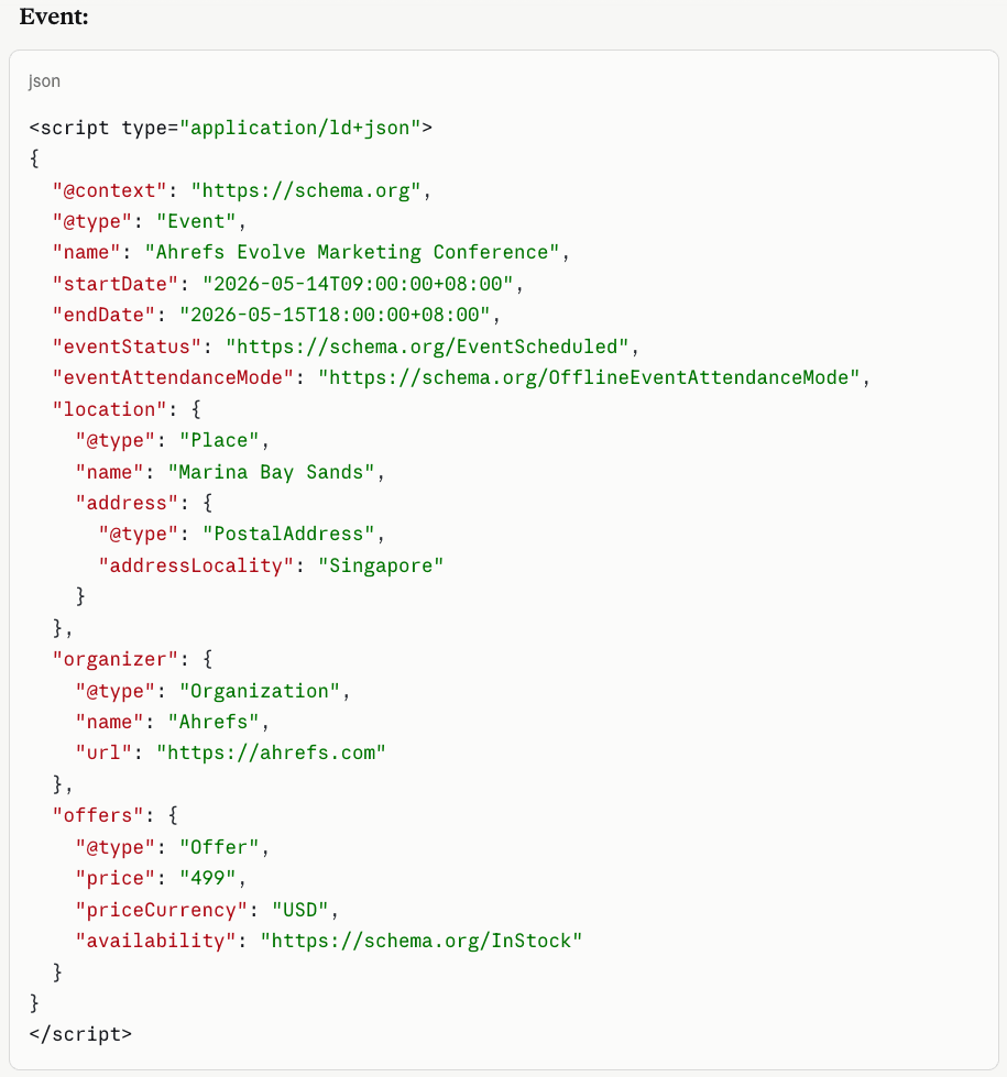 JSON-LD میں ایونٹ اسکیما کی مثال