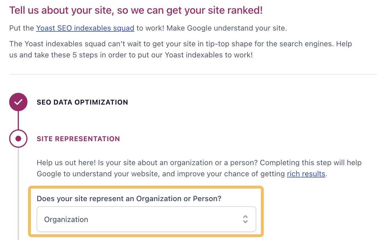 Yoast SEO کے ساتھ تنظیم/انفرادی اسکیما آن بورڈنگ 