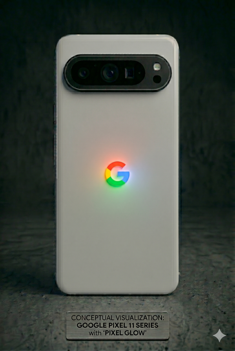 G لوگو کے ساتھ Pixel 11 Gemini پر Pixel Glow لائٹنگ