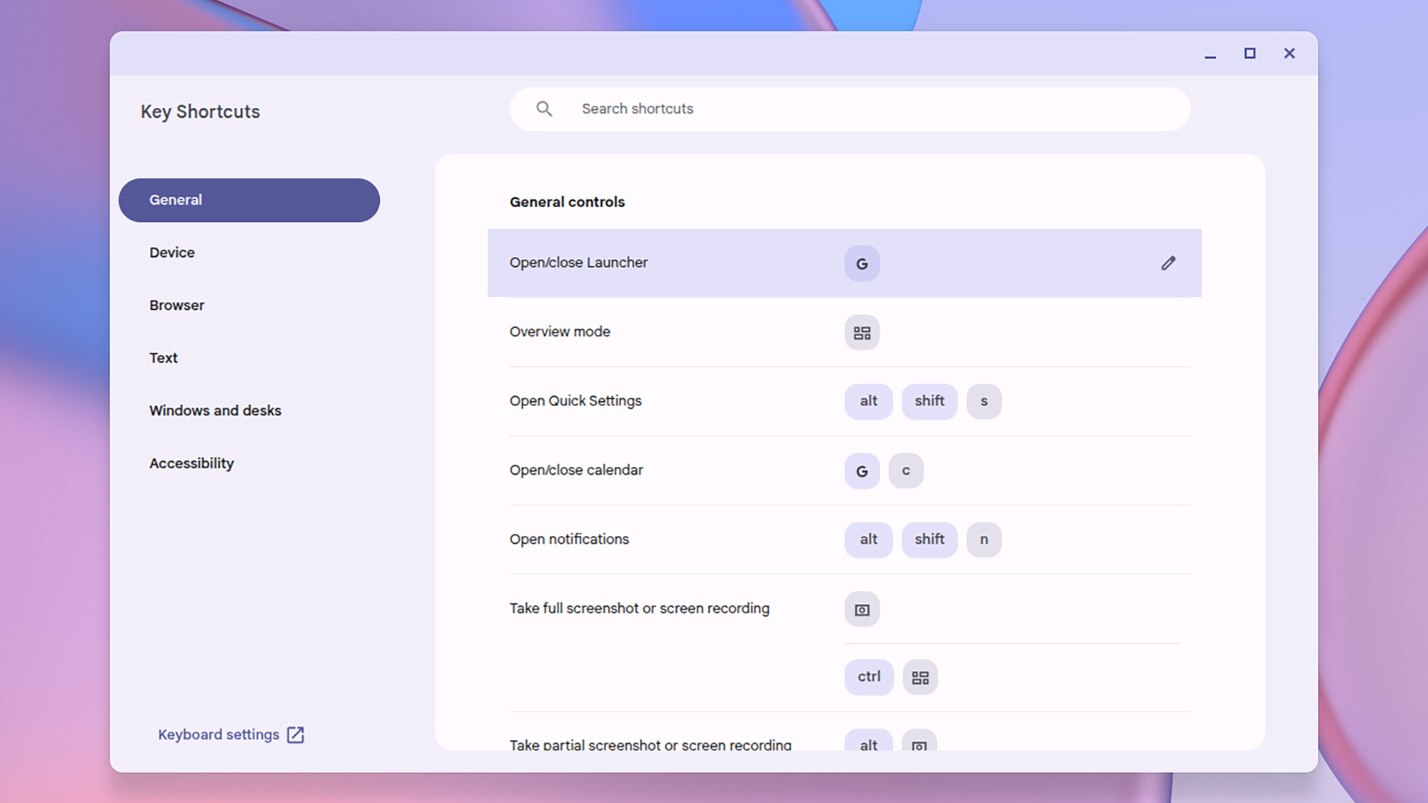ChromeOS کلیدی شارٹ کٹس